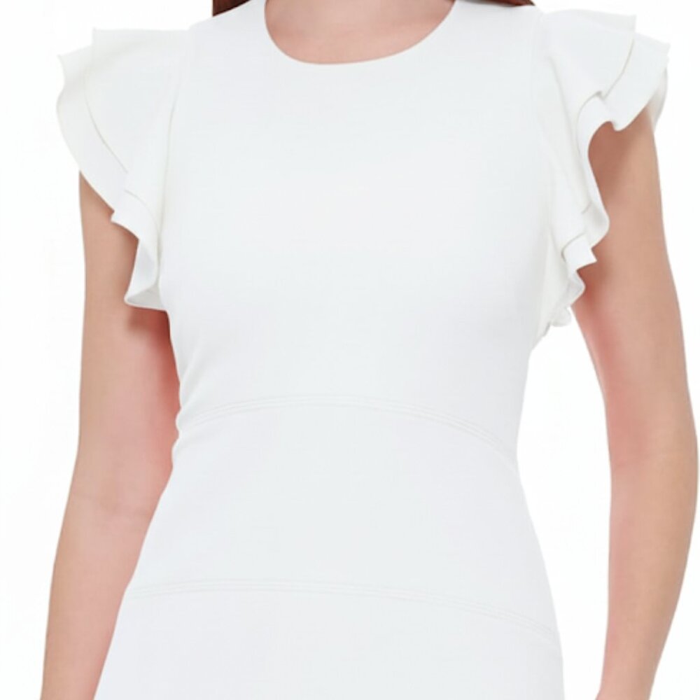 NEW Tommy Hilfiger Women's Plus Size Flutter Sleeve Ivory Scuba Dress Size 6